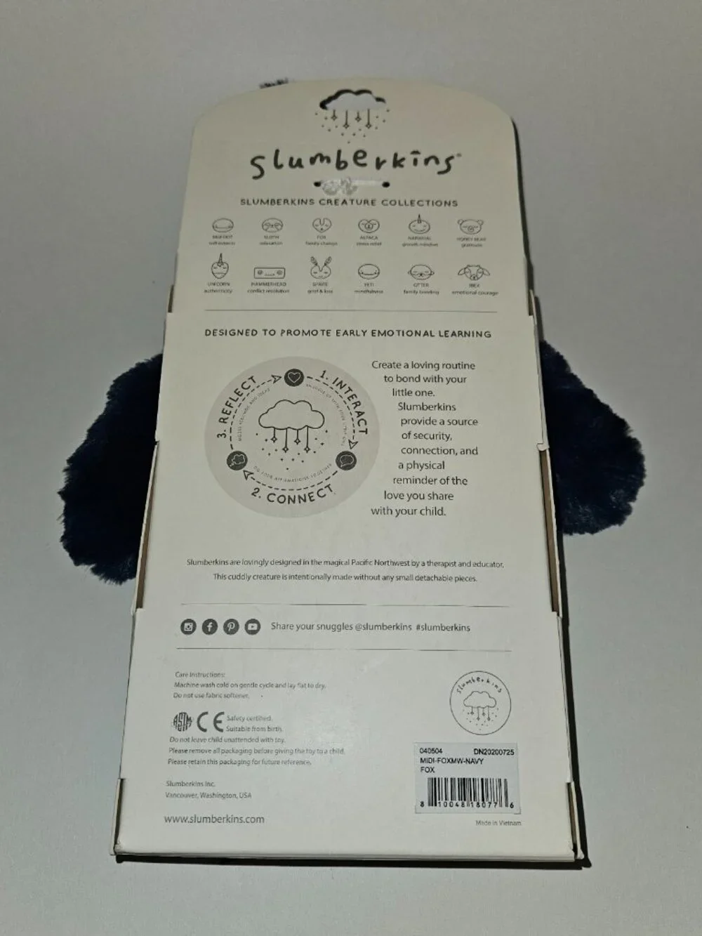 NEW Slumberkins Navy Blue Fox Plush Lovey 12
